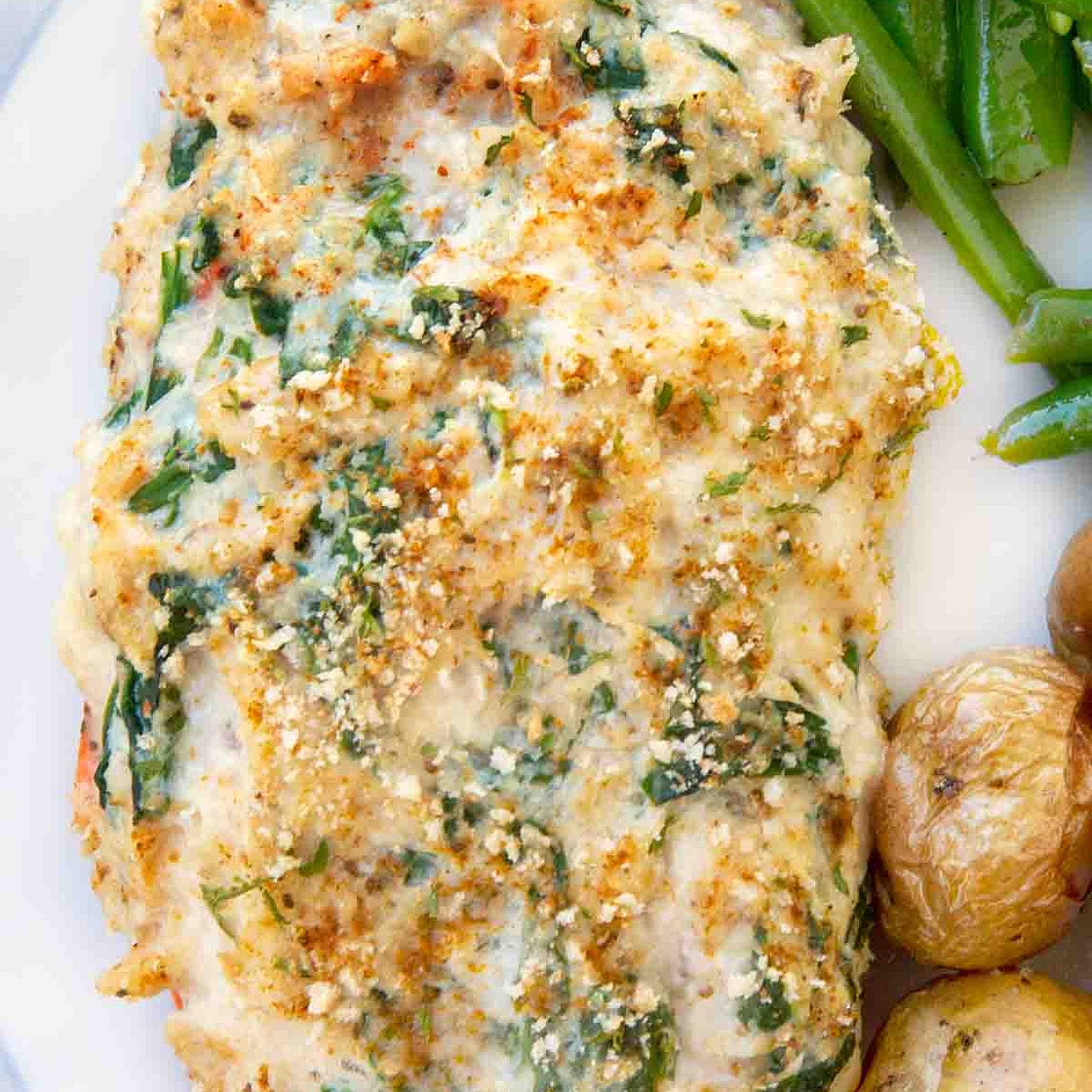 Baked Stuffed Salmon with Crabmeat and Spinach
