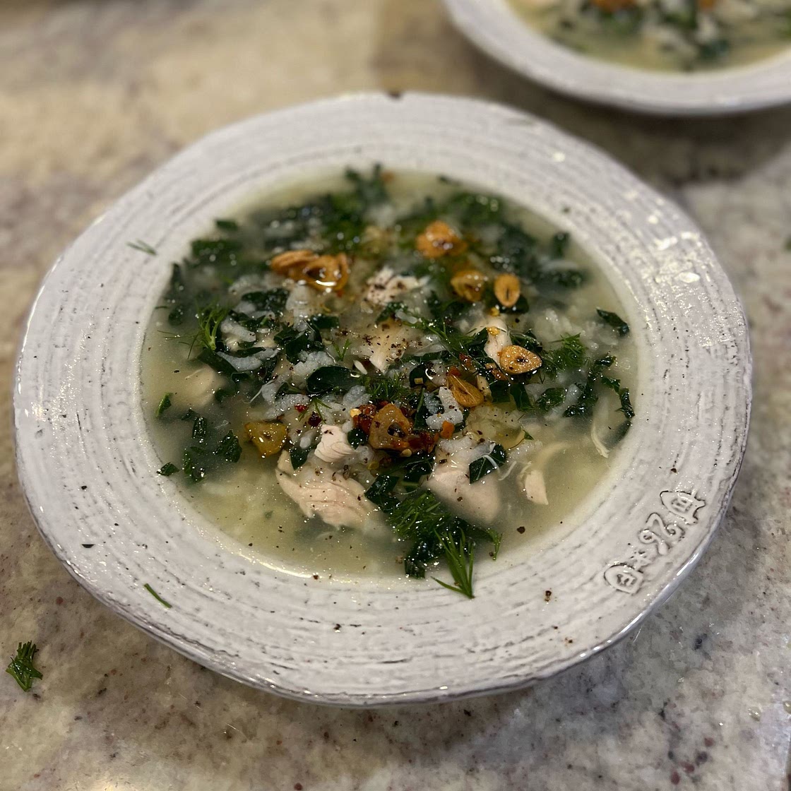 Chicken and Rice Soup with Garlicky Chile Oil