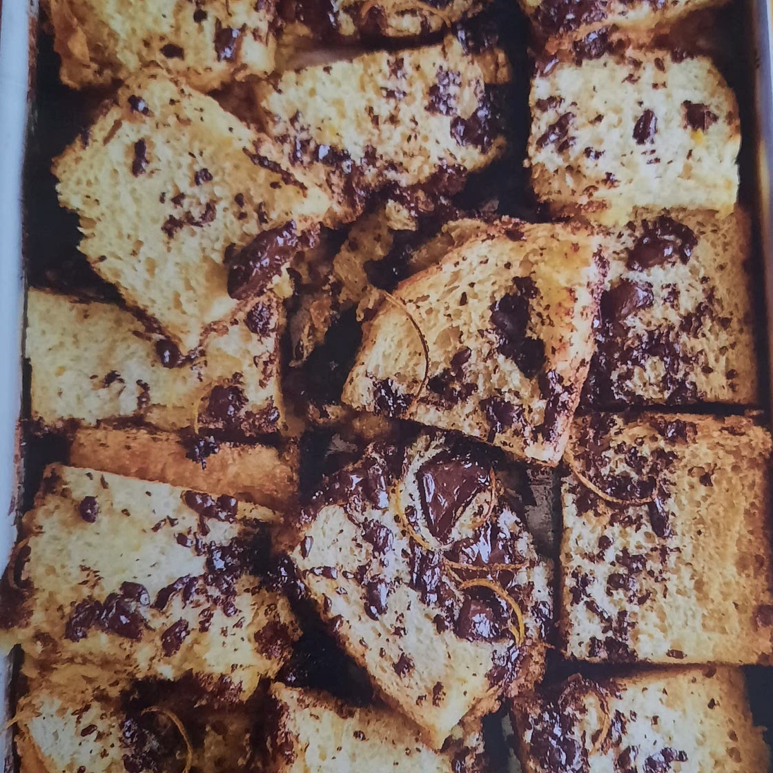 Orange chocolate chip bread and butter pudding