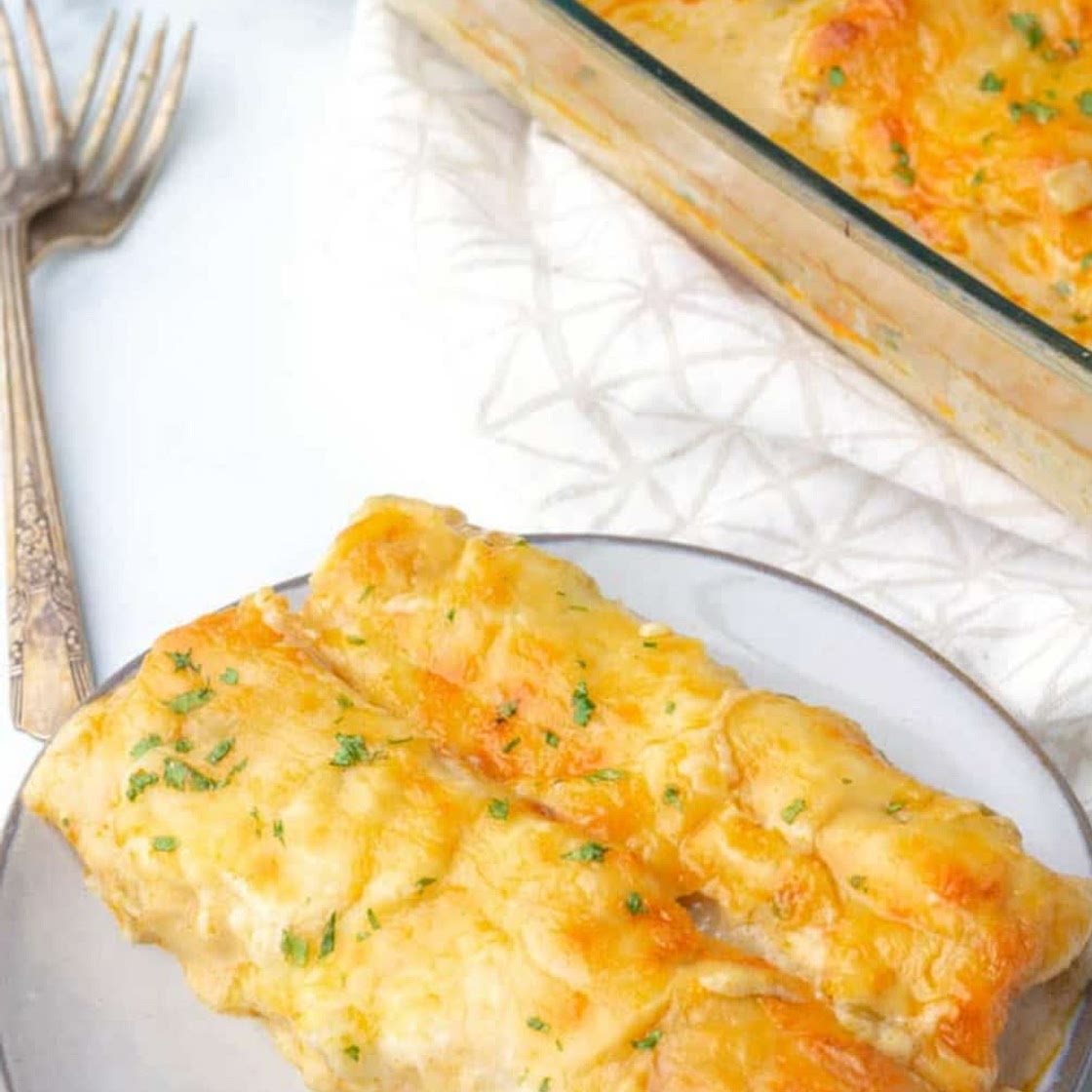 Creamy white chicken enchiladas
