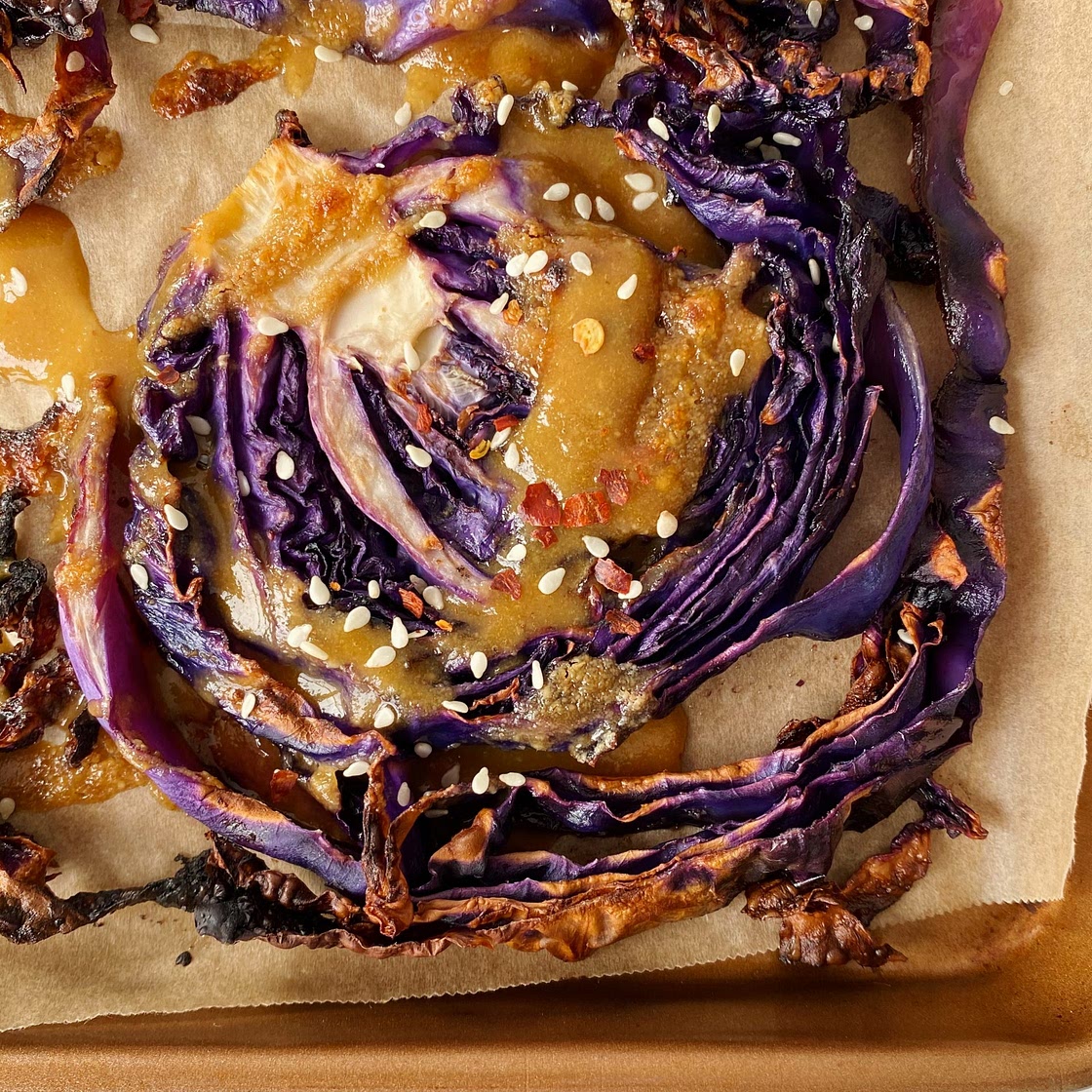 Roasted Cabbage with Maple Tahini