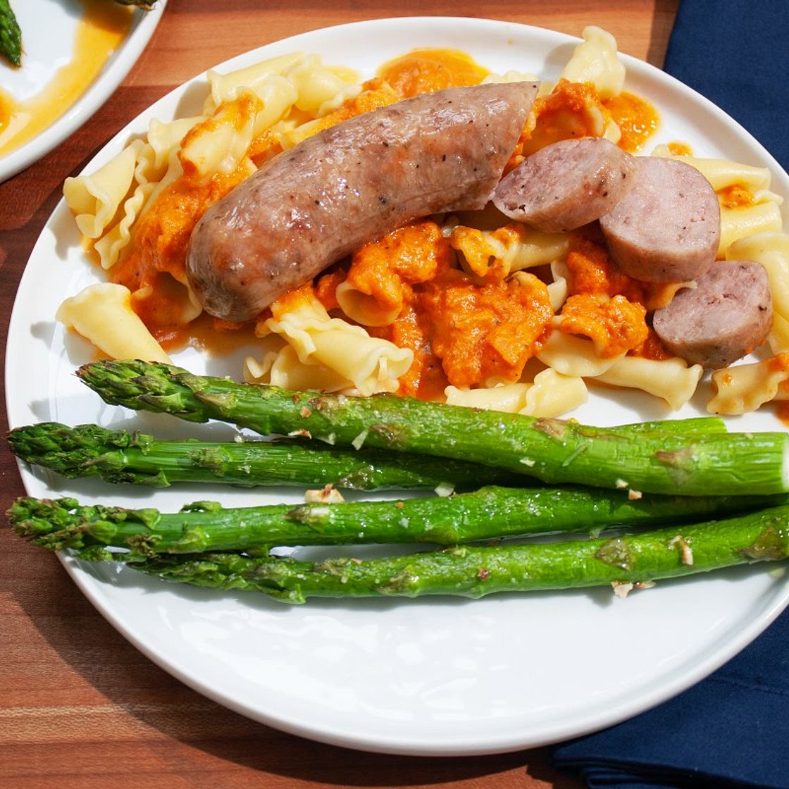 Sausage with Asparagus and Pasta