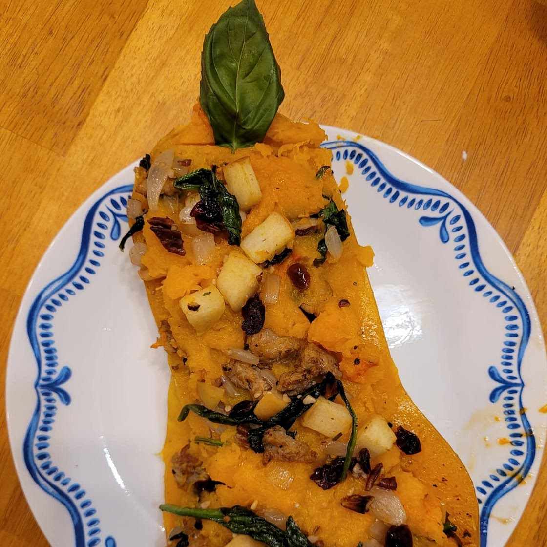 Apple Sausage Stuffed Butternut Squash