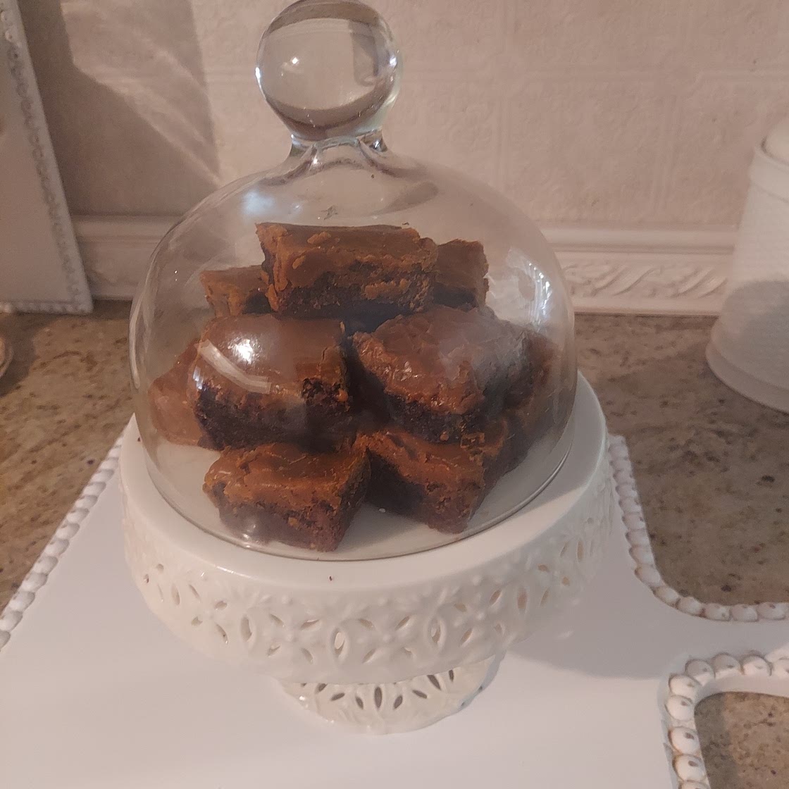 Fudge brownies with salted caramel ganache