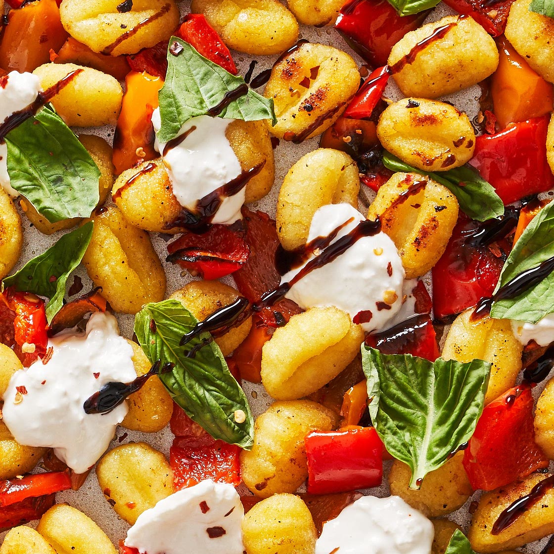 Sheet-Pan Burrata Caprese Gnocchi