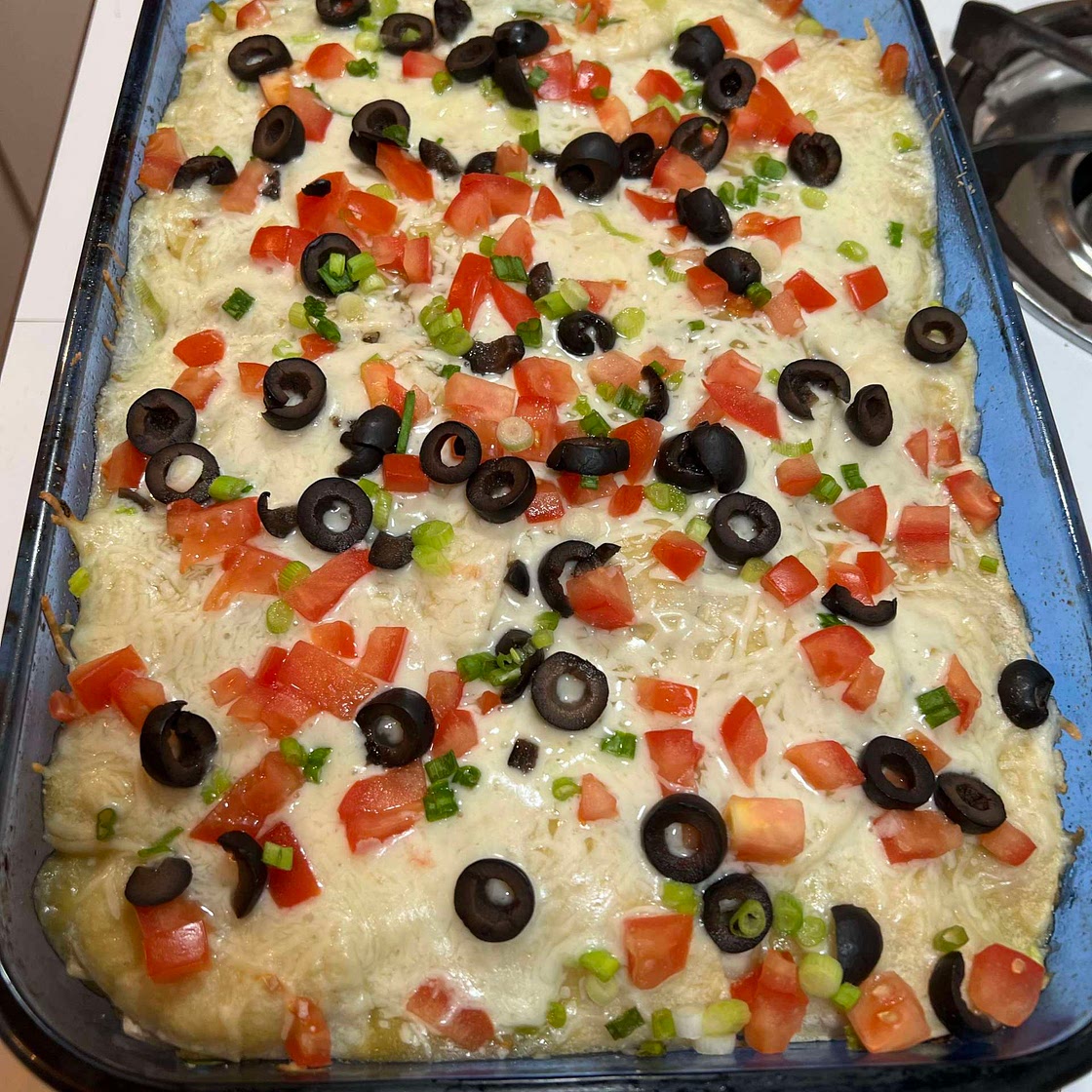 Roasted Vegetable Enchiladas Verde Casserole