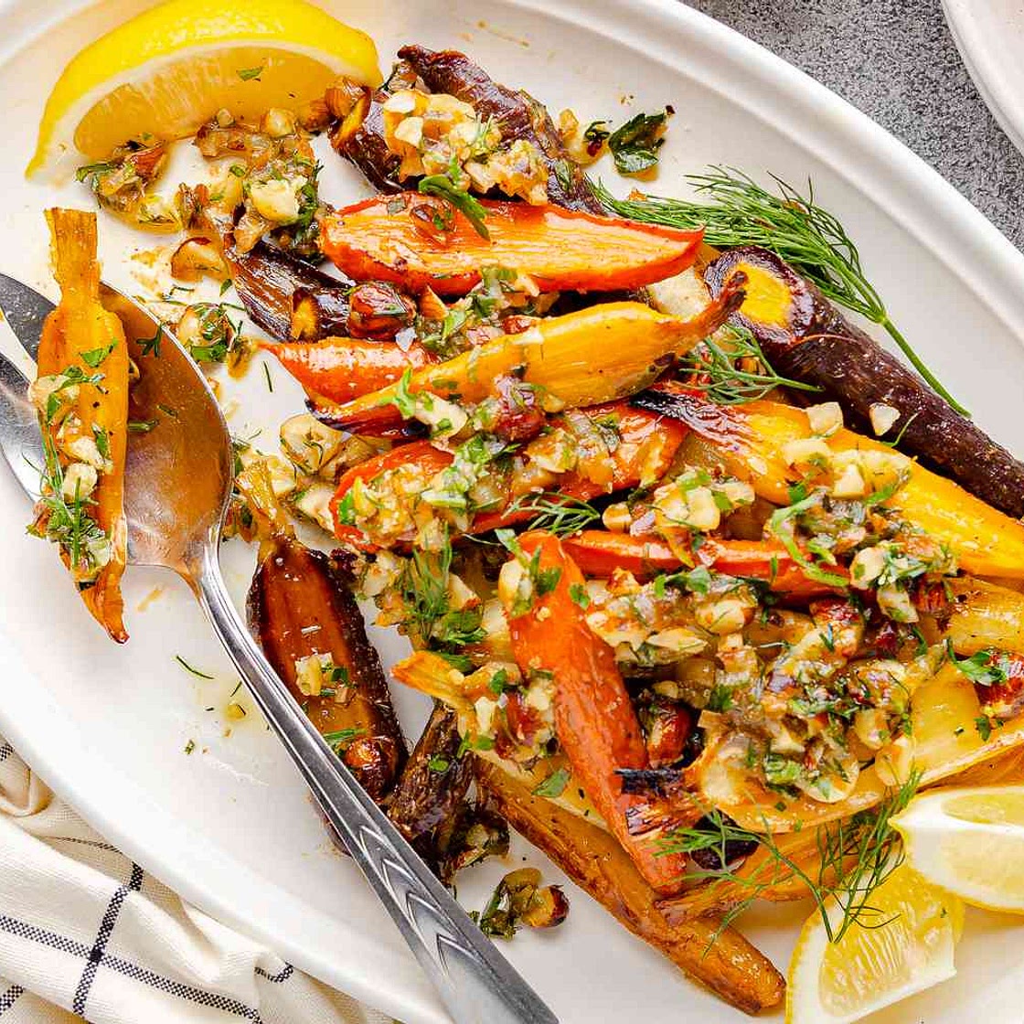 Honey Roasted Carrots with Dates and Hazelnuts