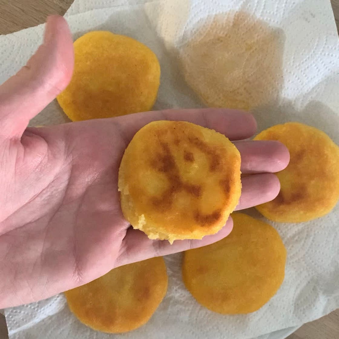 Cheese, Beans and Avocado Arepas