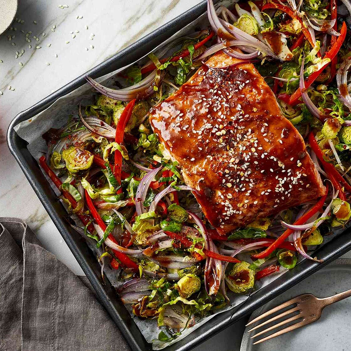 Sheet Pan Salmon with Brussels Sprouts