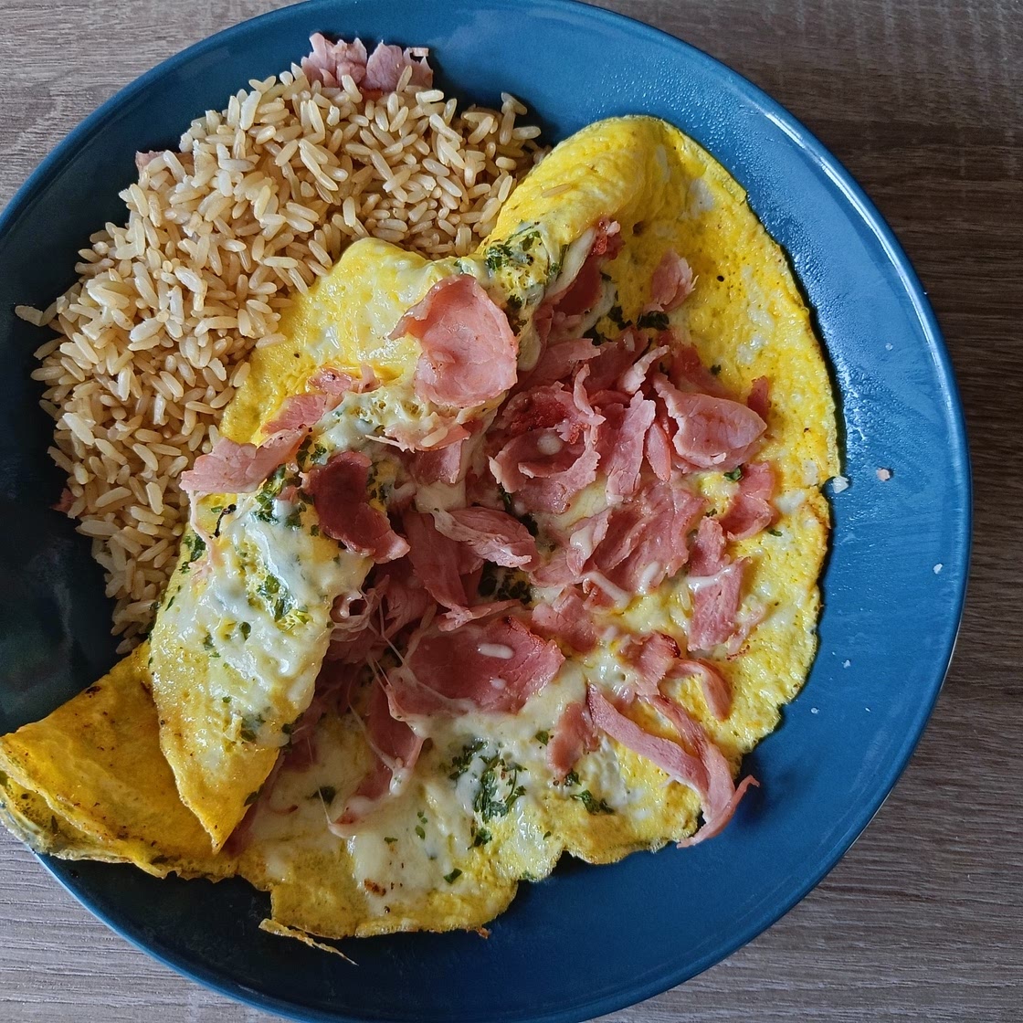 Omelette, jambon, riz