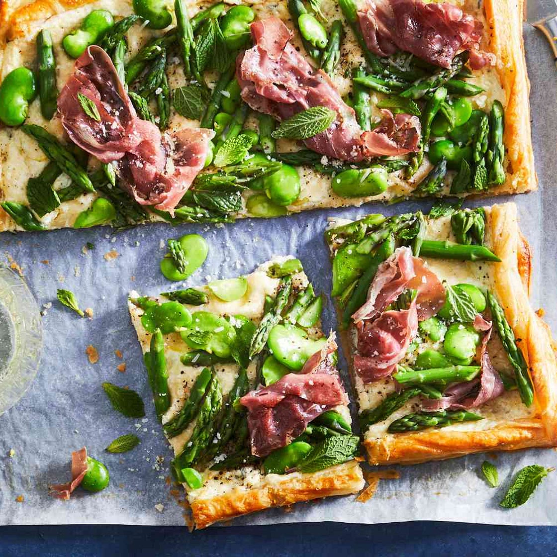 Asparagus and Fava Bean Tart with Herbed Ricotta