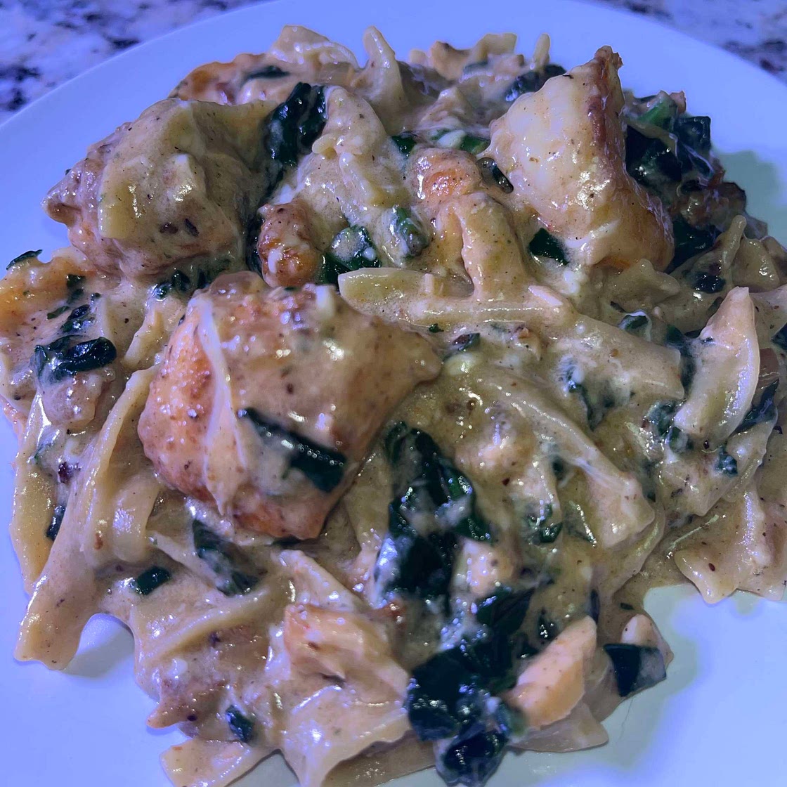 Salmon, Shrimp and Spinach Alfredo