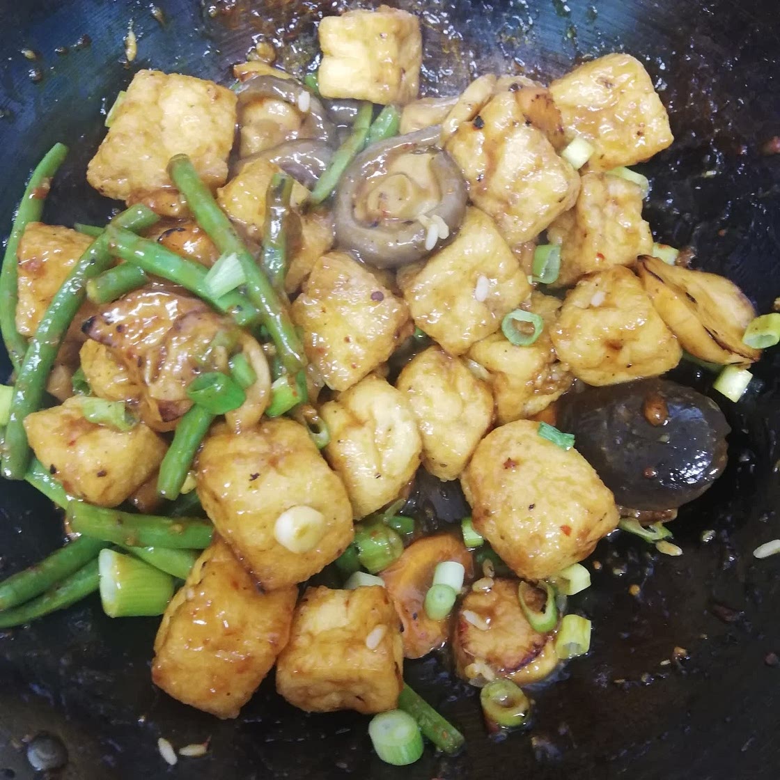 Tofu Puffs with Asian Vegan Mushroom Sauce