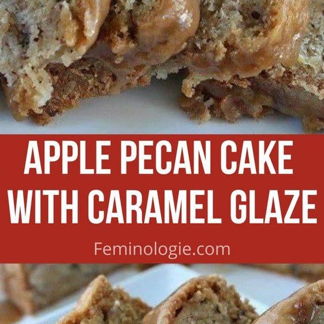 Apple Pecan Cake with Caramel Glaze
