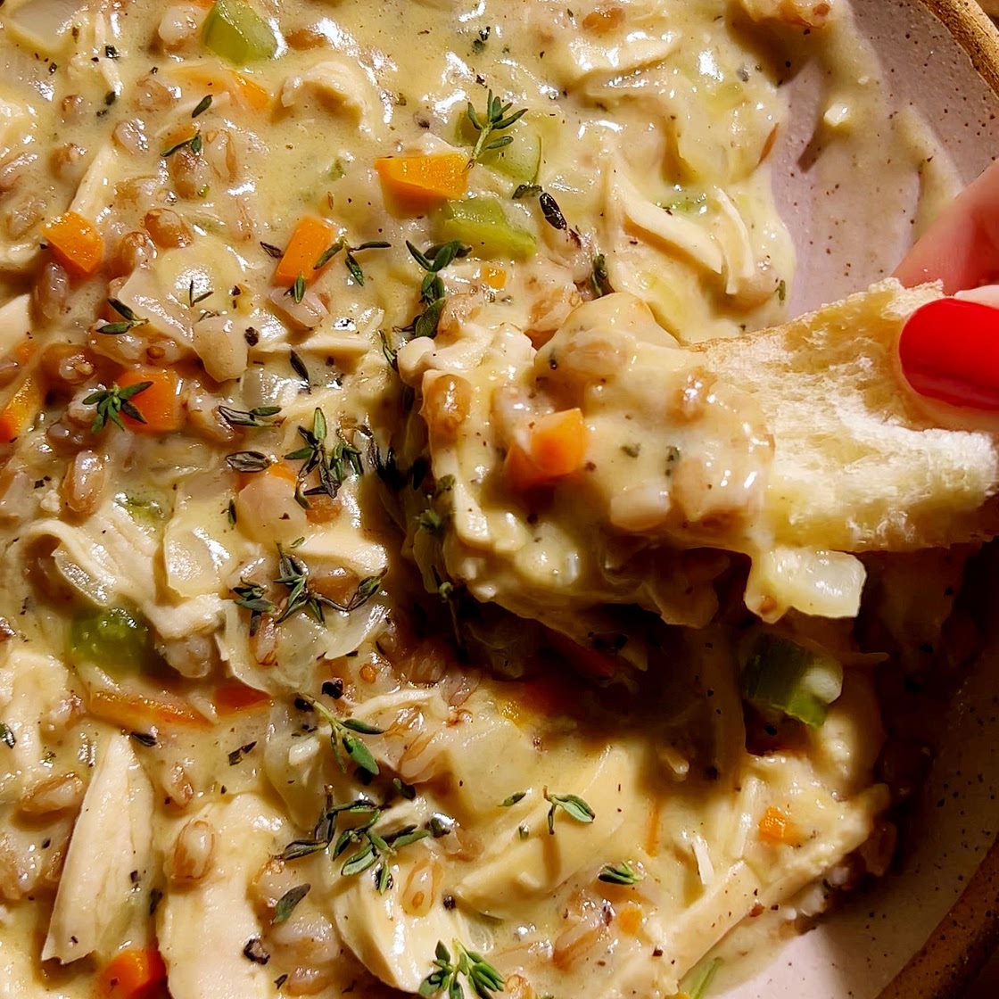 Creamy Chicken and Farro Soup