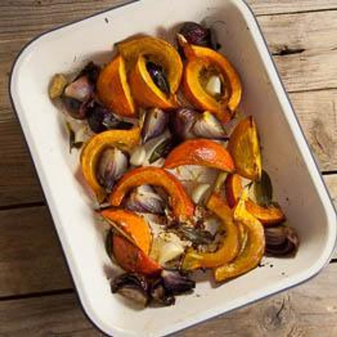 Roasted squash and red onion wedges