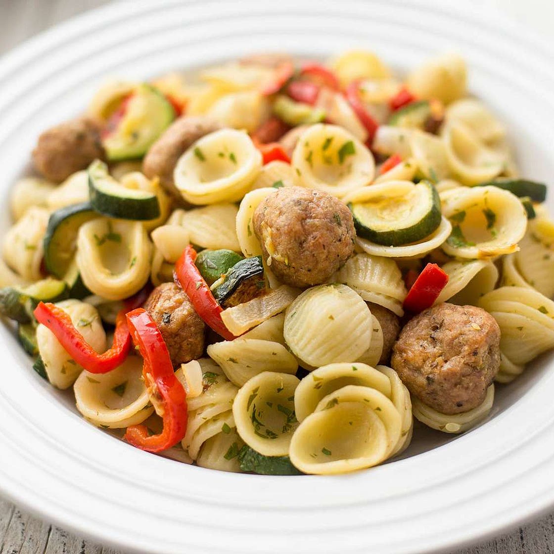 Pasta With Turkey Meatballs and Roasted Vegetables