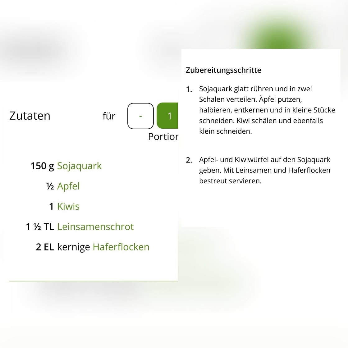 Sojaquark, Apfel, Kiwi, Haferflocken
