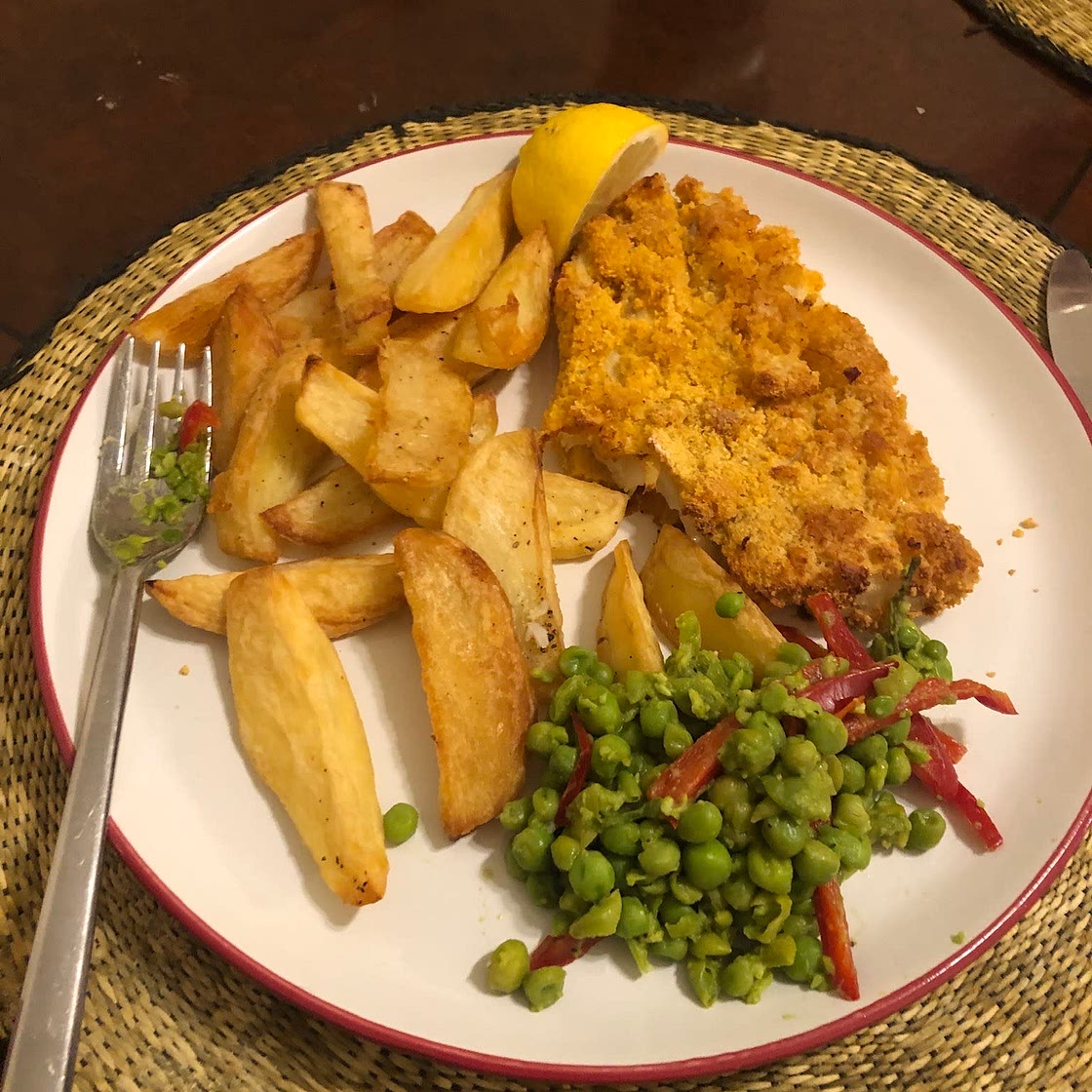 FISH AND CHIPS WITH MUSHY PEAS