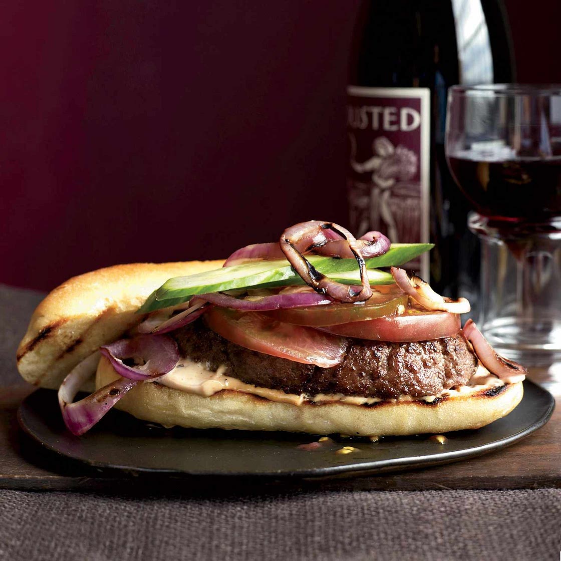 Cumin-Spiced Burgers with Harissa Mayo