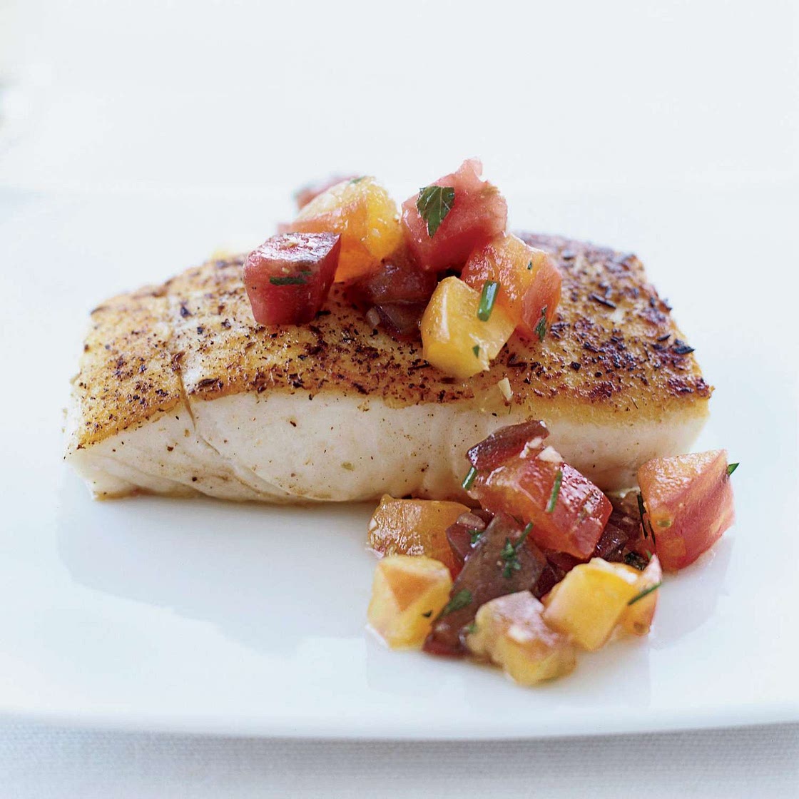 Pan-Seared Halibut with Tomato Vinaigrette