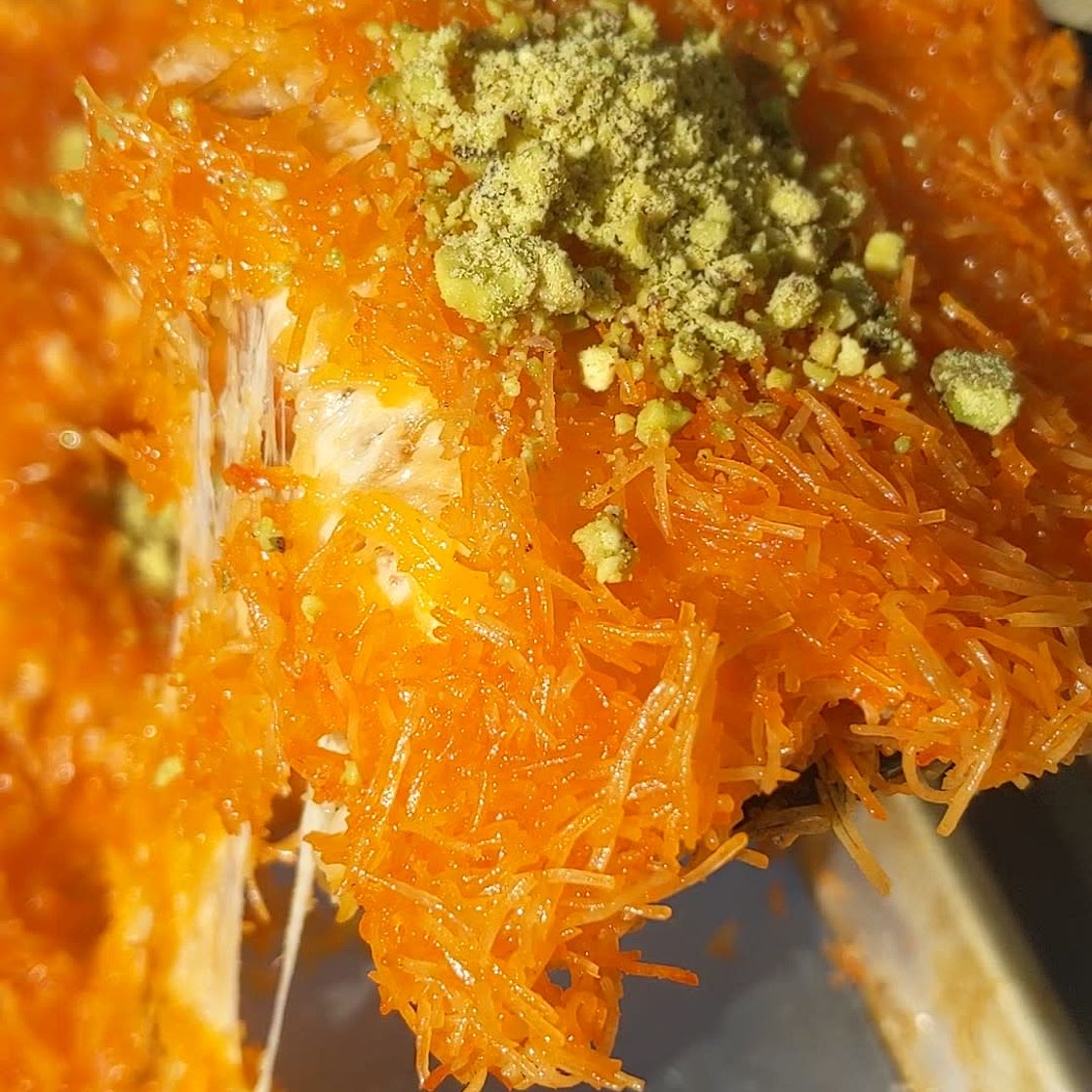Knafeh! Cheesy sweet Kataifi dough pie
