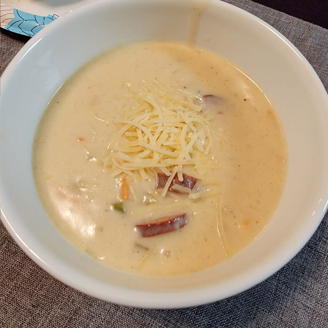 One Pot Smoked Sausage and Potato Cheese Soup