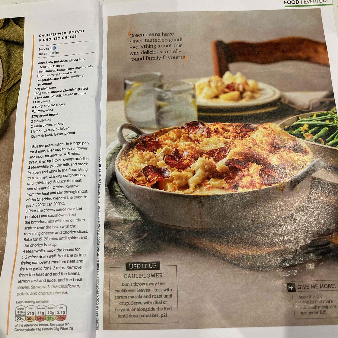 Cauliflower, Potato & Chorizo cheese 