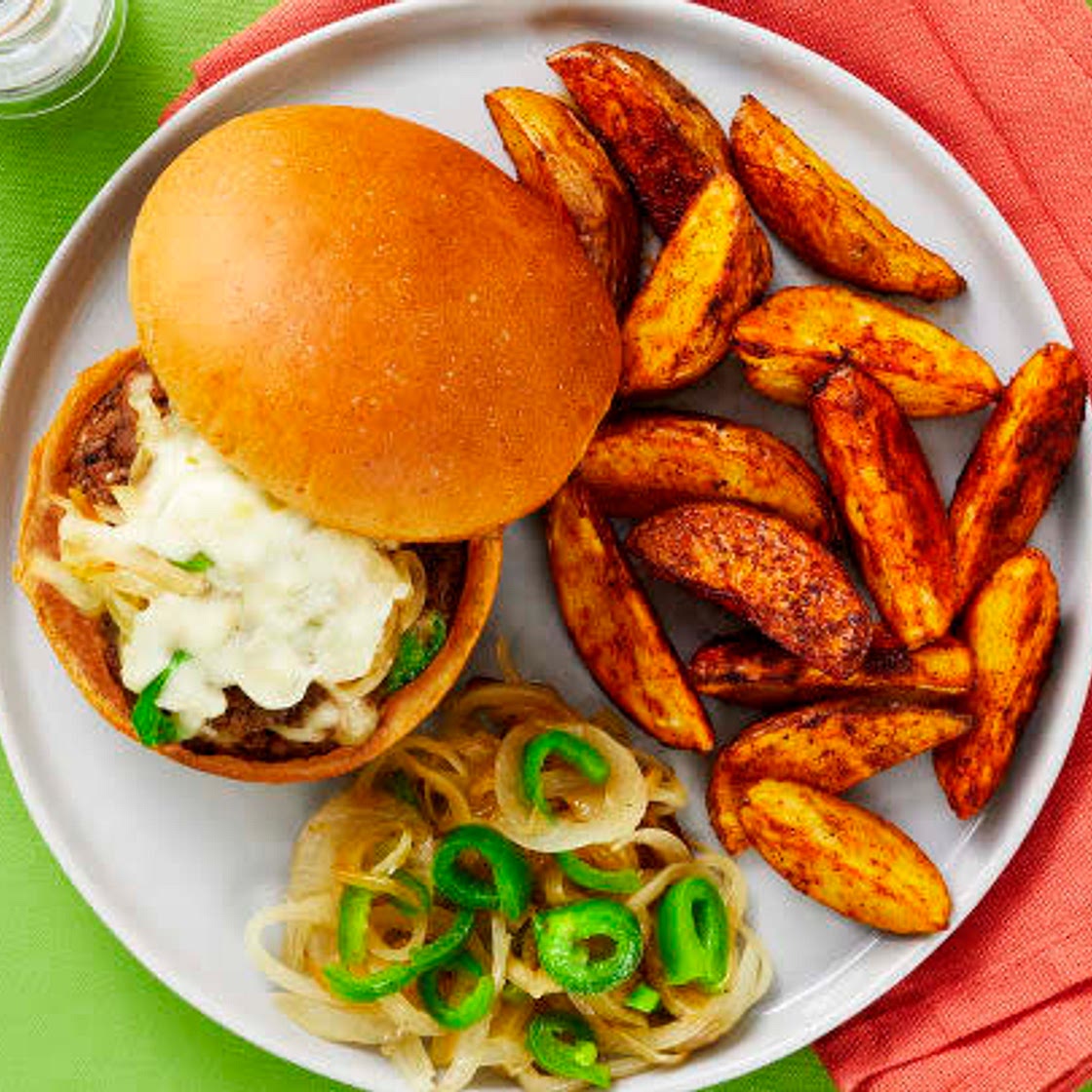 Smothered Pepper Jack Burgers