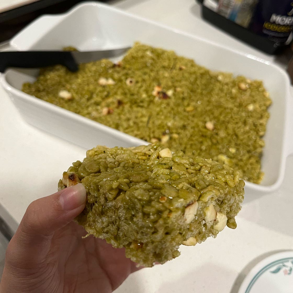 Toasted White Chocolate Matcha Rice Krispie Treats
