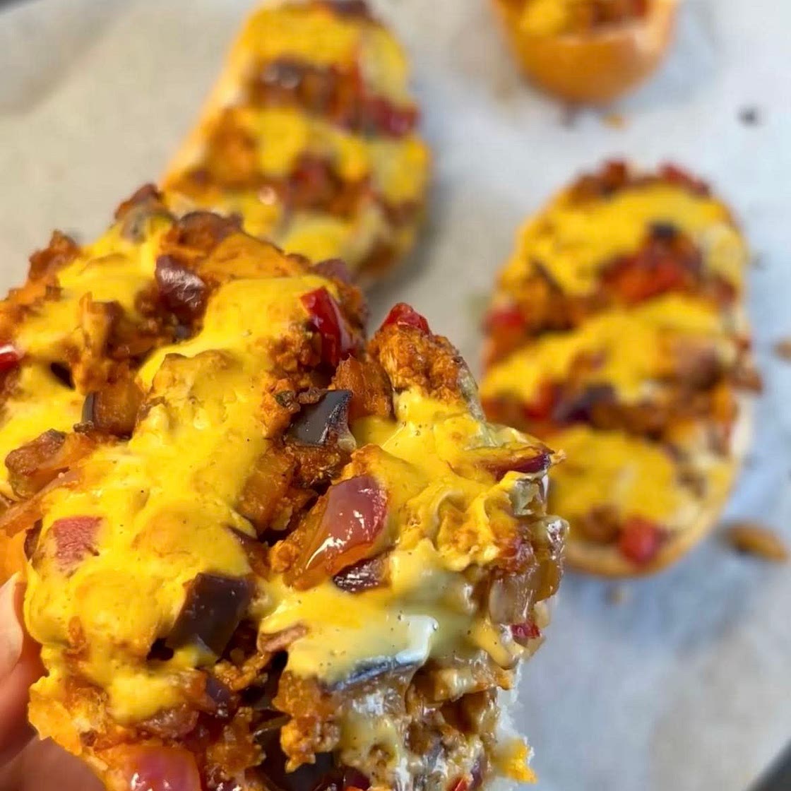 Mini-pizza with tofu and “cheese” sauce 
