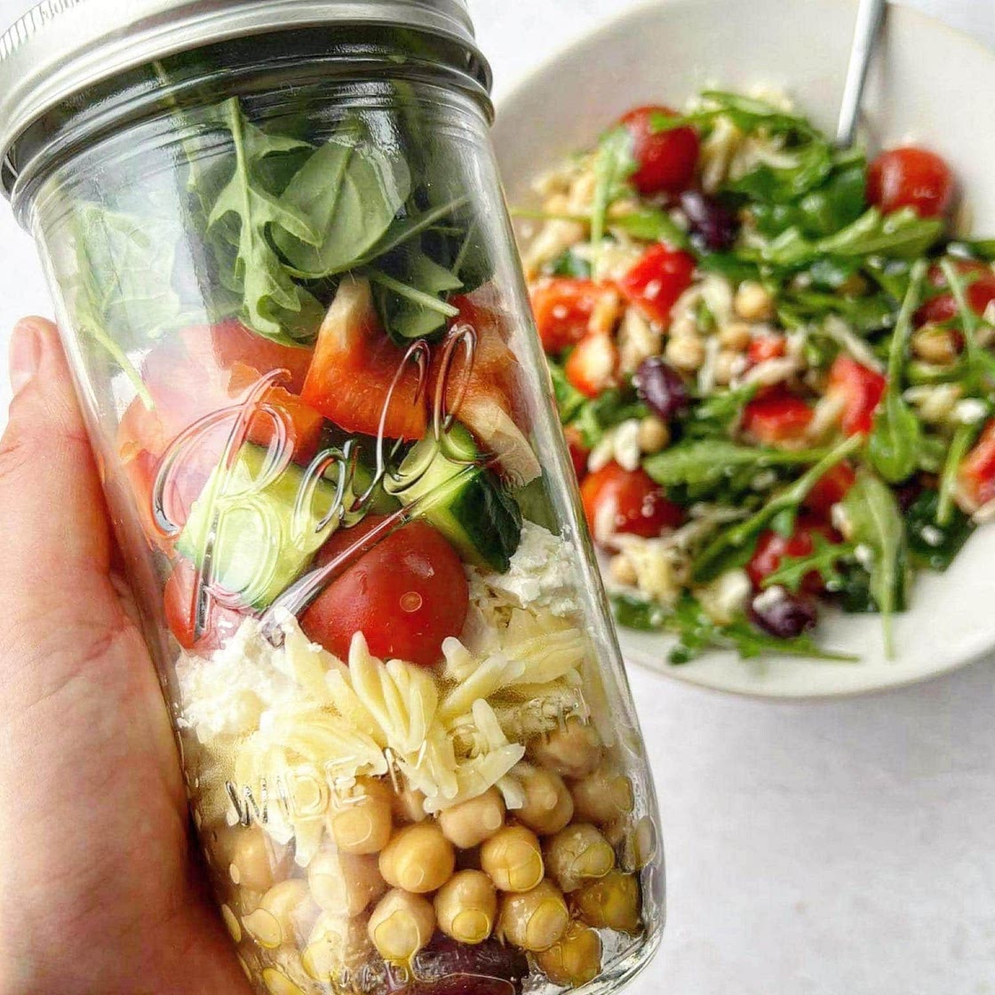 Mediterranean Chickpea Orzo Salad Jars
