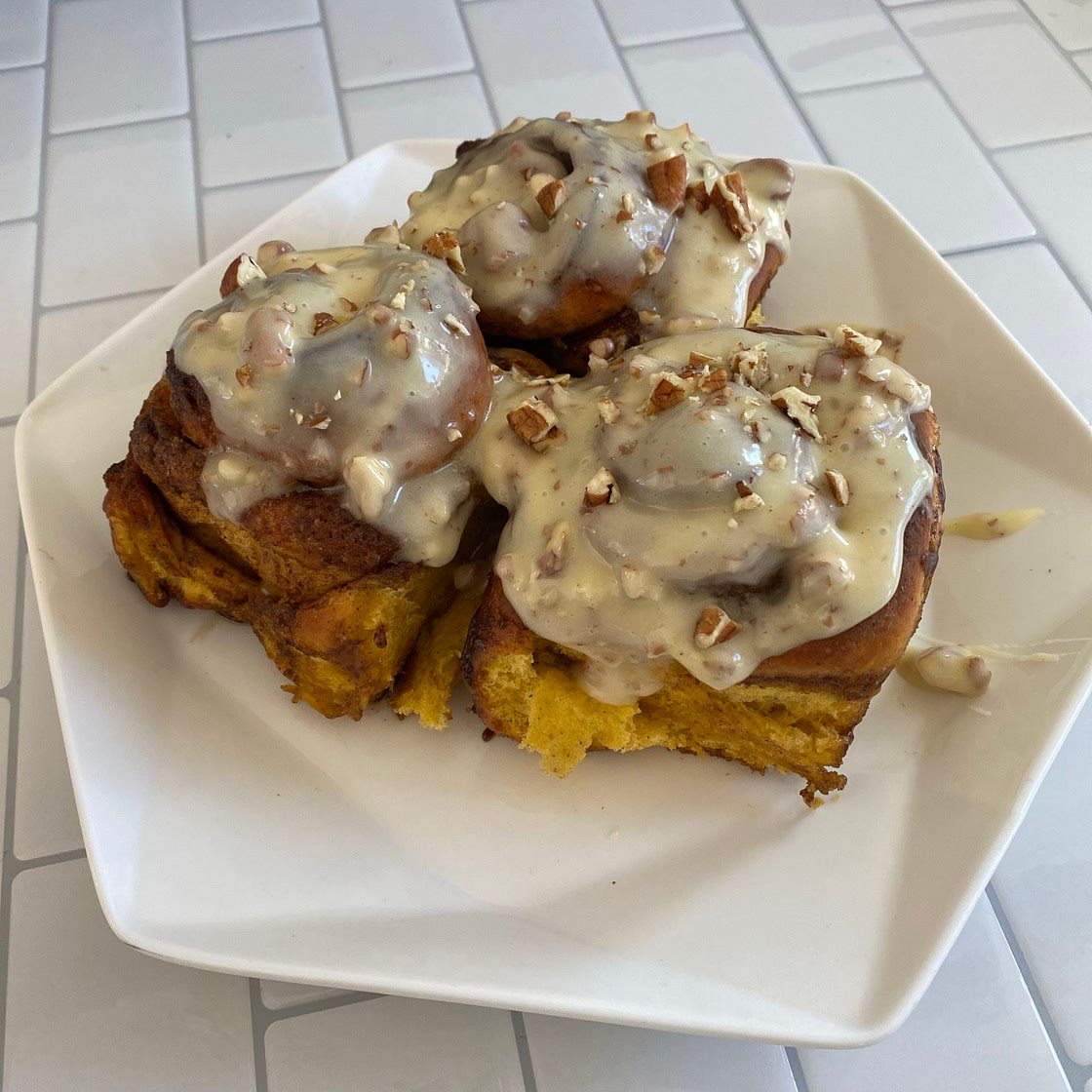 WIC Approved Pumpkin Pecan Cinnamon Rolls