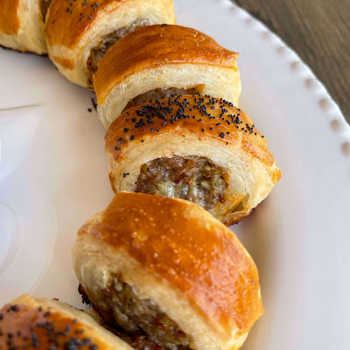 Caramelized Onion and Stilton Sausage Rolls