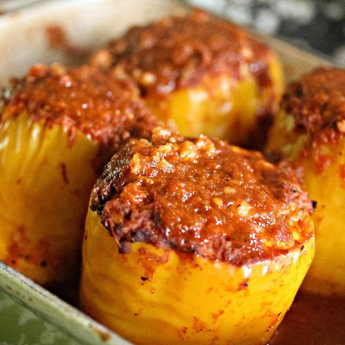 Cheesy Stuffed Mexican Peppers With Red Chile Sauce