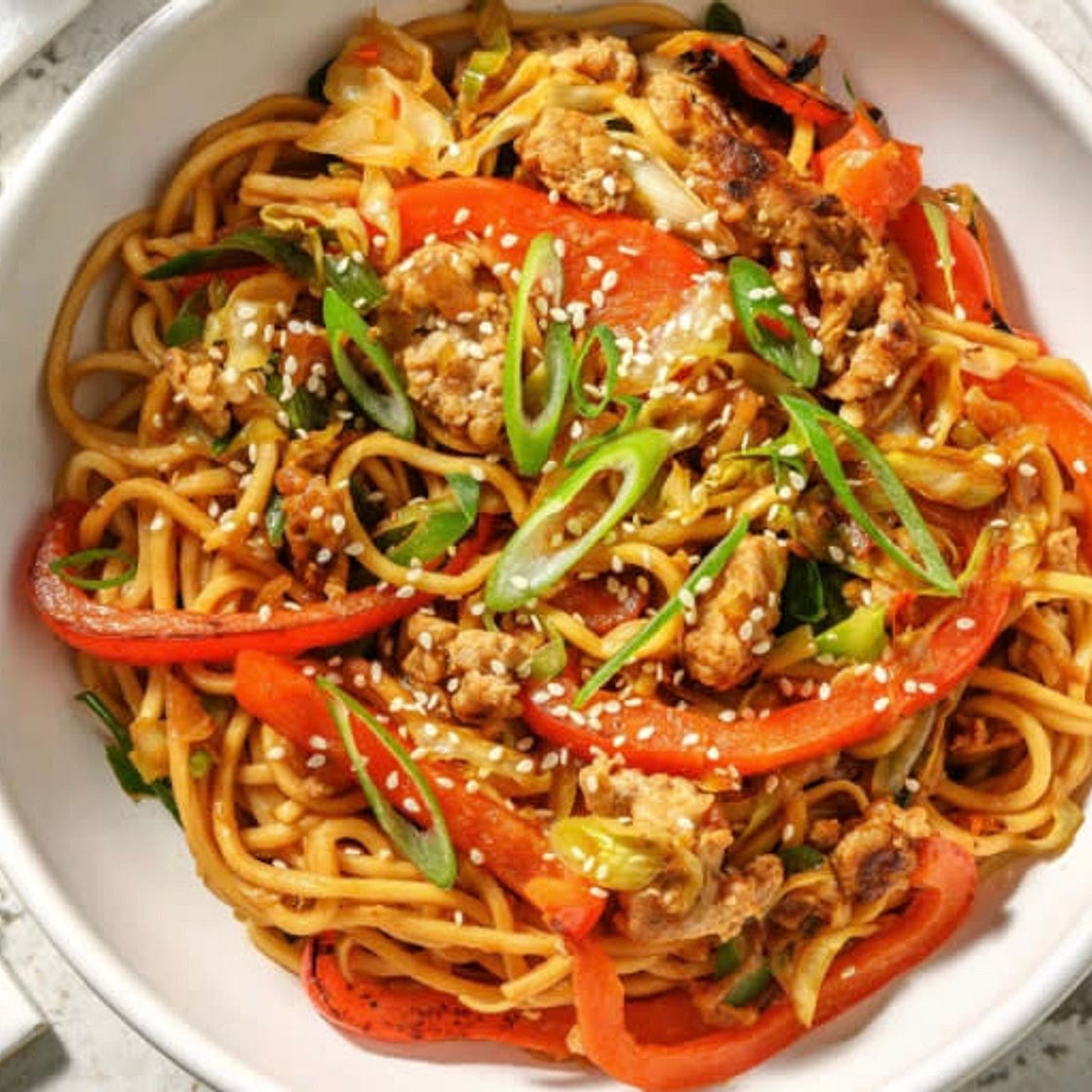 Stir-fry noodles with sausage