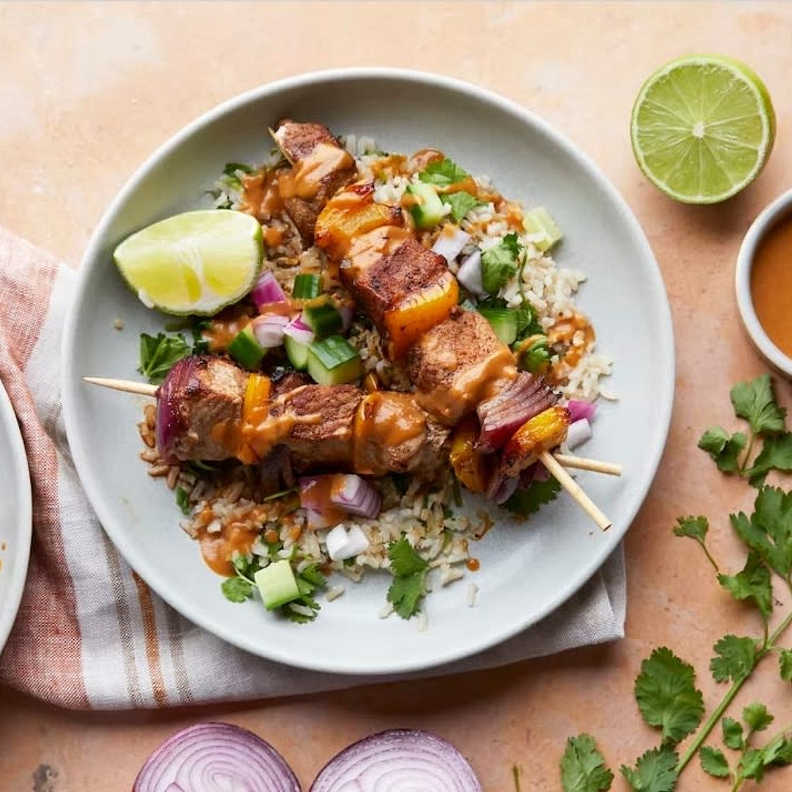 Pork Satay with Peanut Sauce & Pickled Cucumber