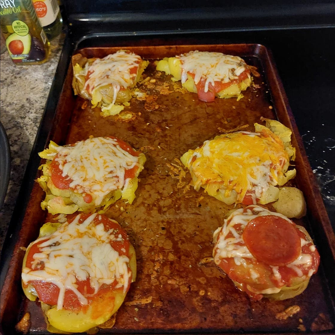 Crushed Potato Pizza Bites