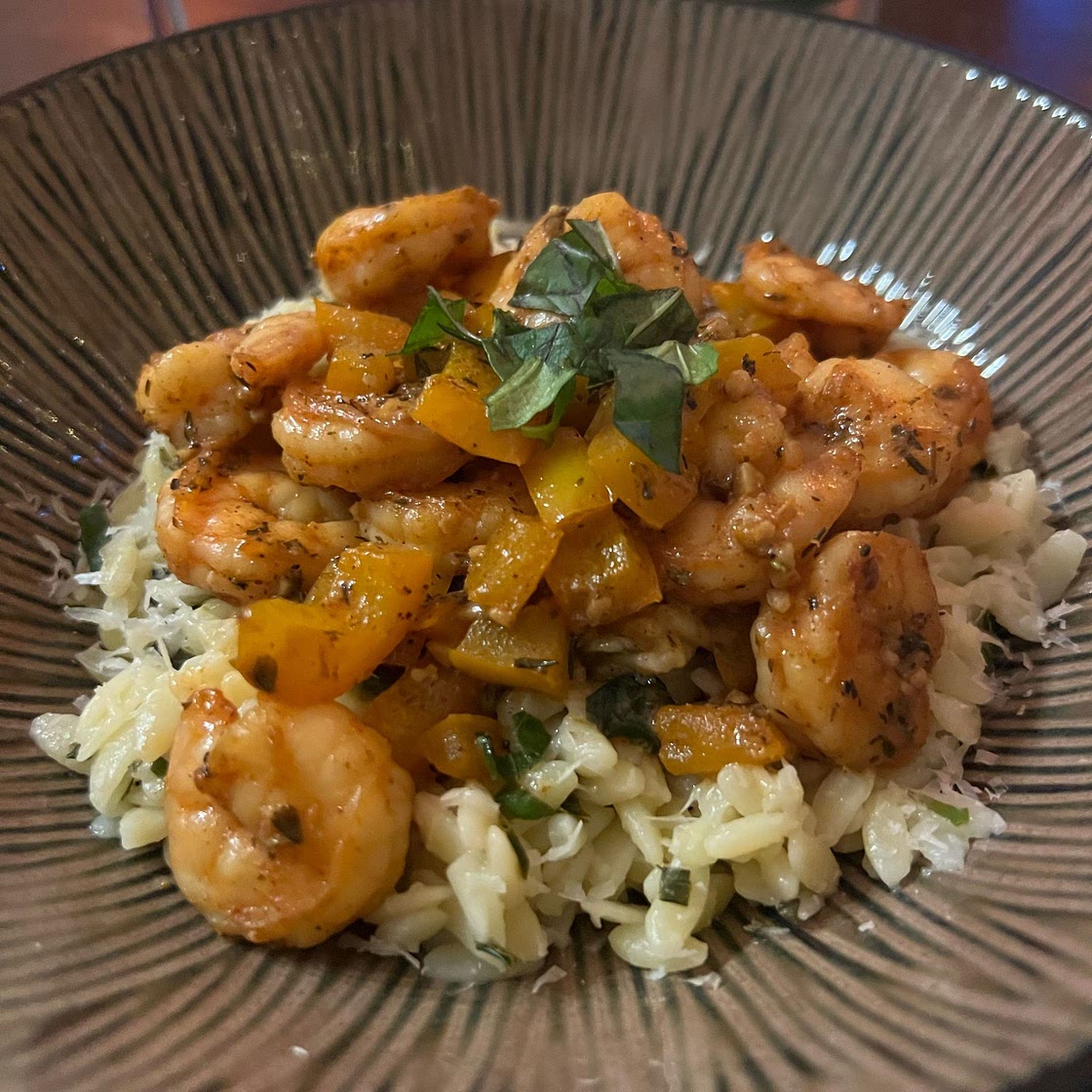 Spicy Southern Style Shrimp with Lemon Basil Orzo