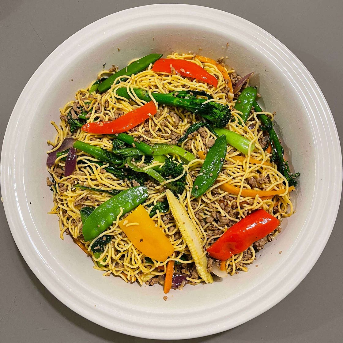 Pork noodle stir-fry