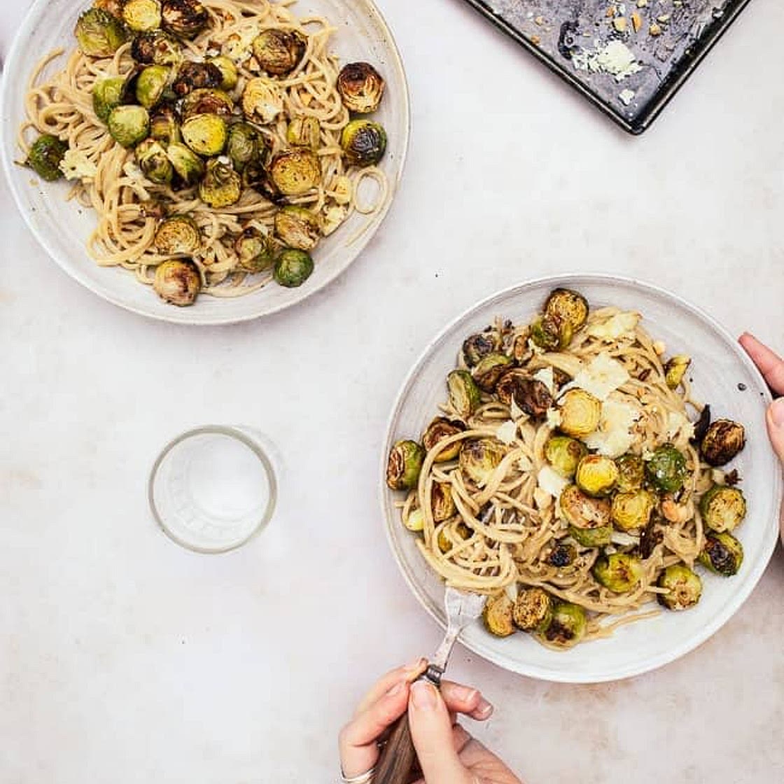 Spaghetti with Roasted Brussels Sprouts & Lemon