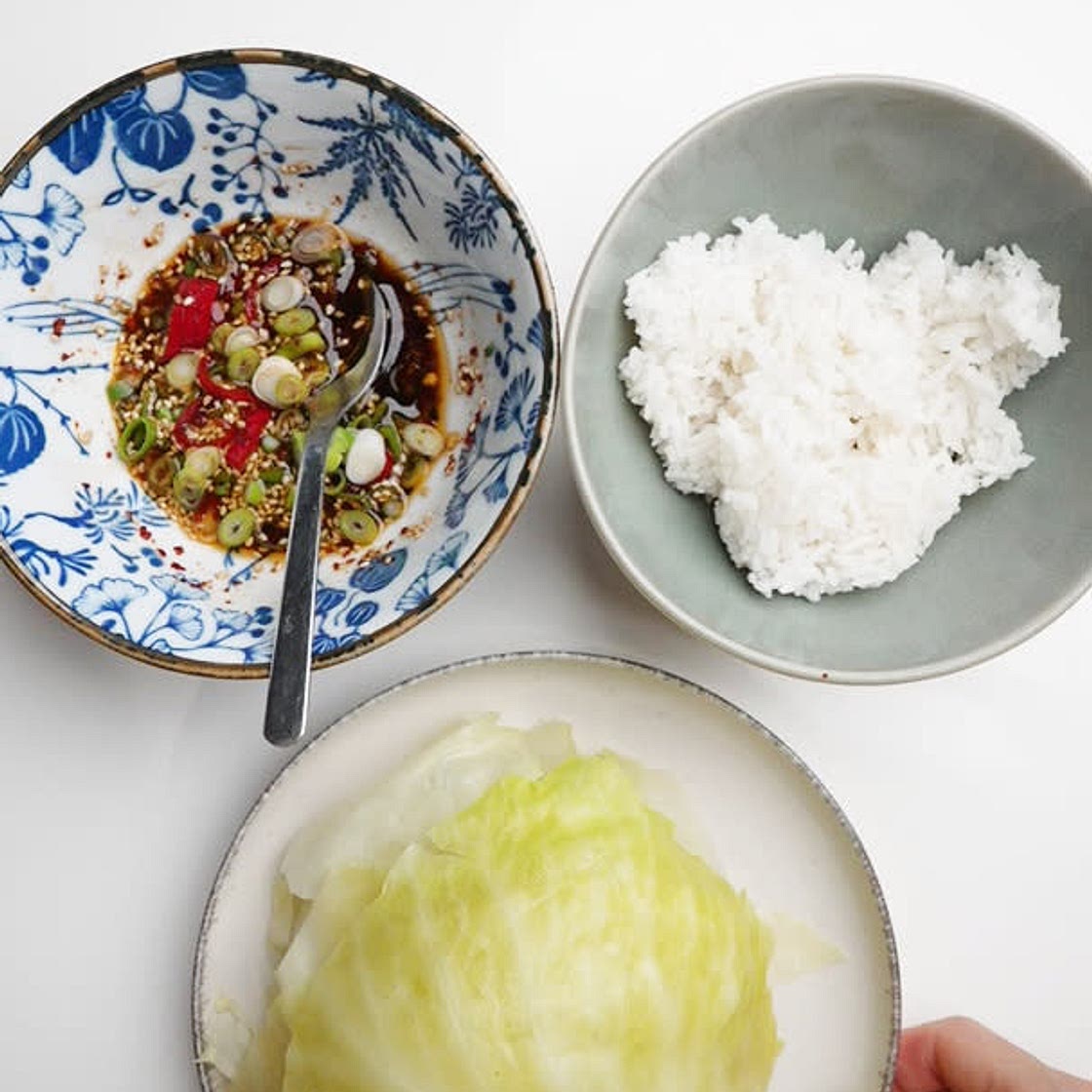 Wrapped Rice in Steamed Cabbage