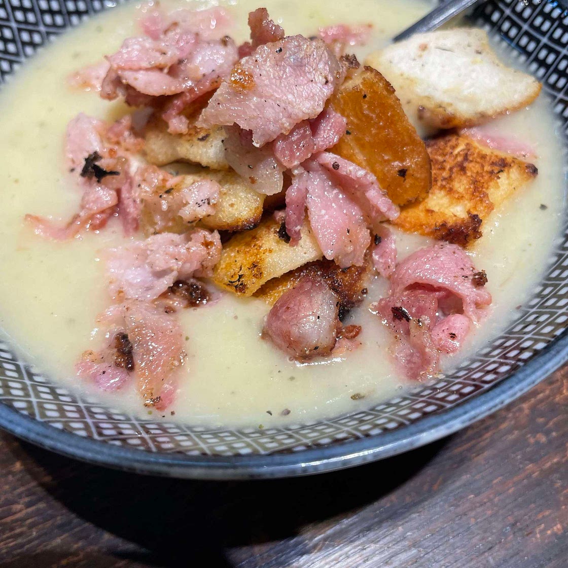 Cheesy Leak and Roast Potato Soup