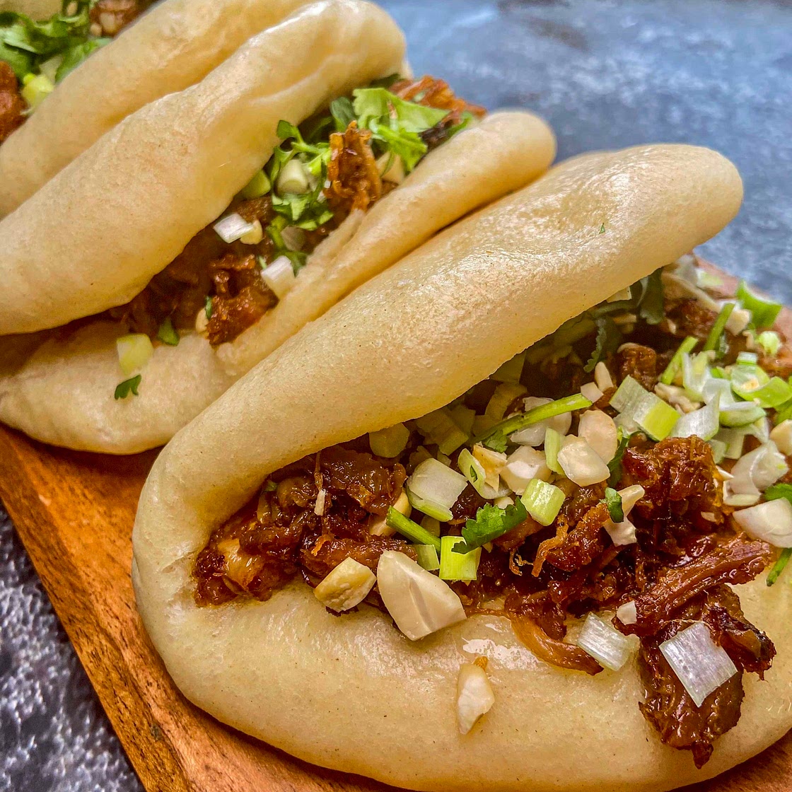 Gua Bao slow cooked pork belly steamed buns 