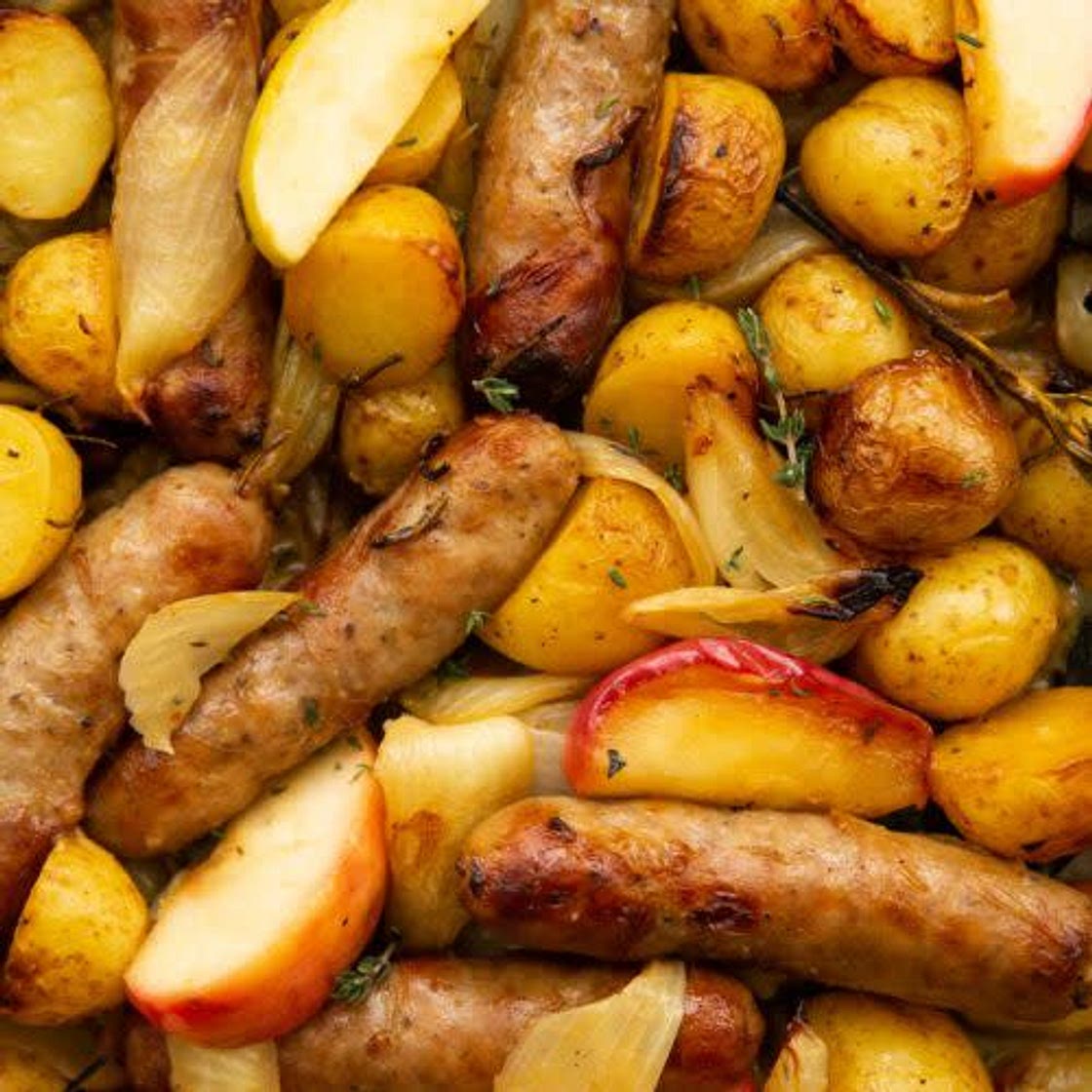 Sticky Honey Mustard Sausage Tray Bake