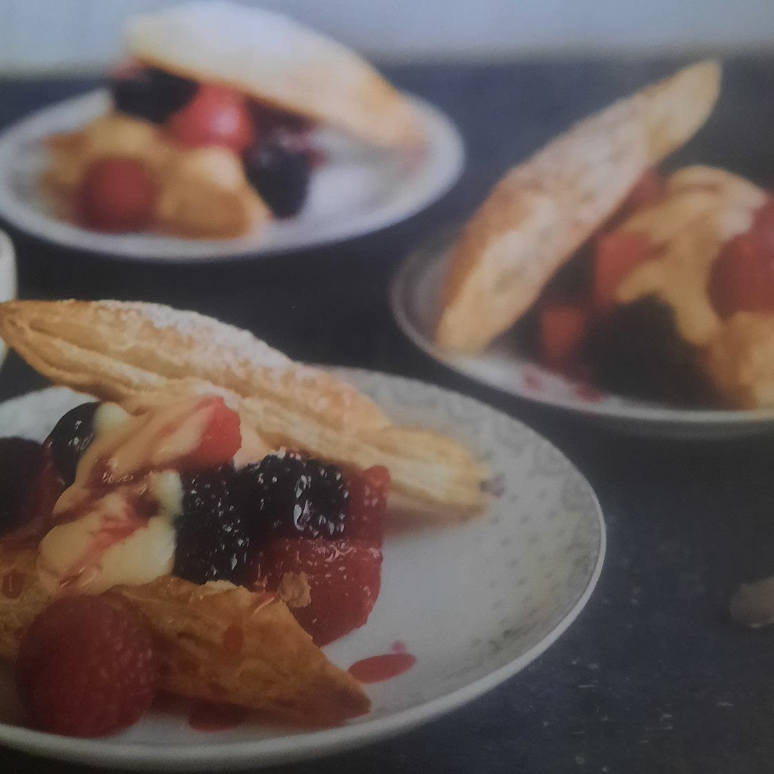 Berry custard pastry sandwiches