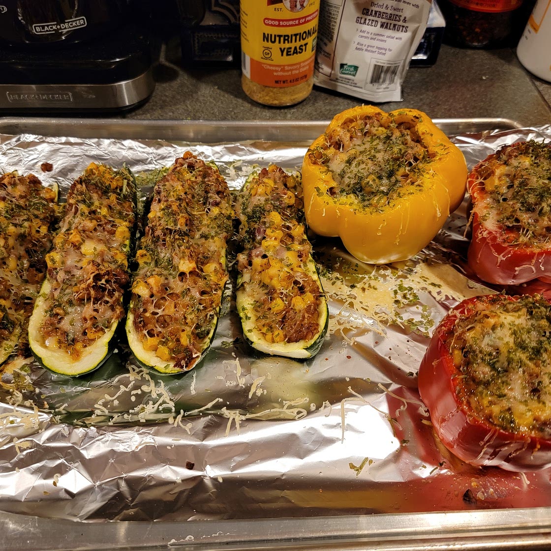 VEGETARIAN ZUCHINNI BOATS & STUFFED PEPPERS