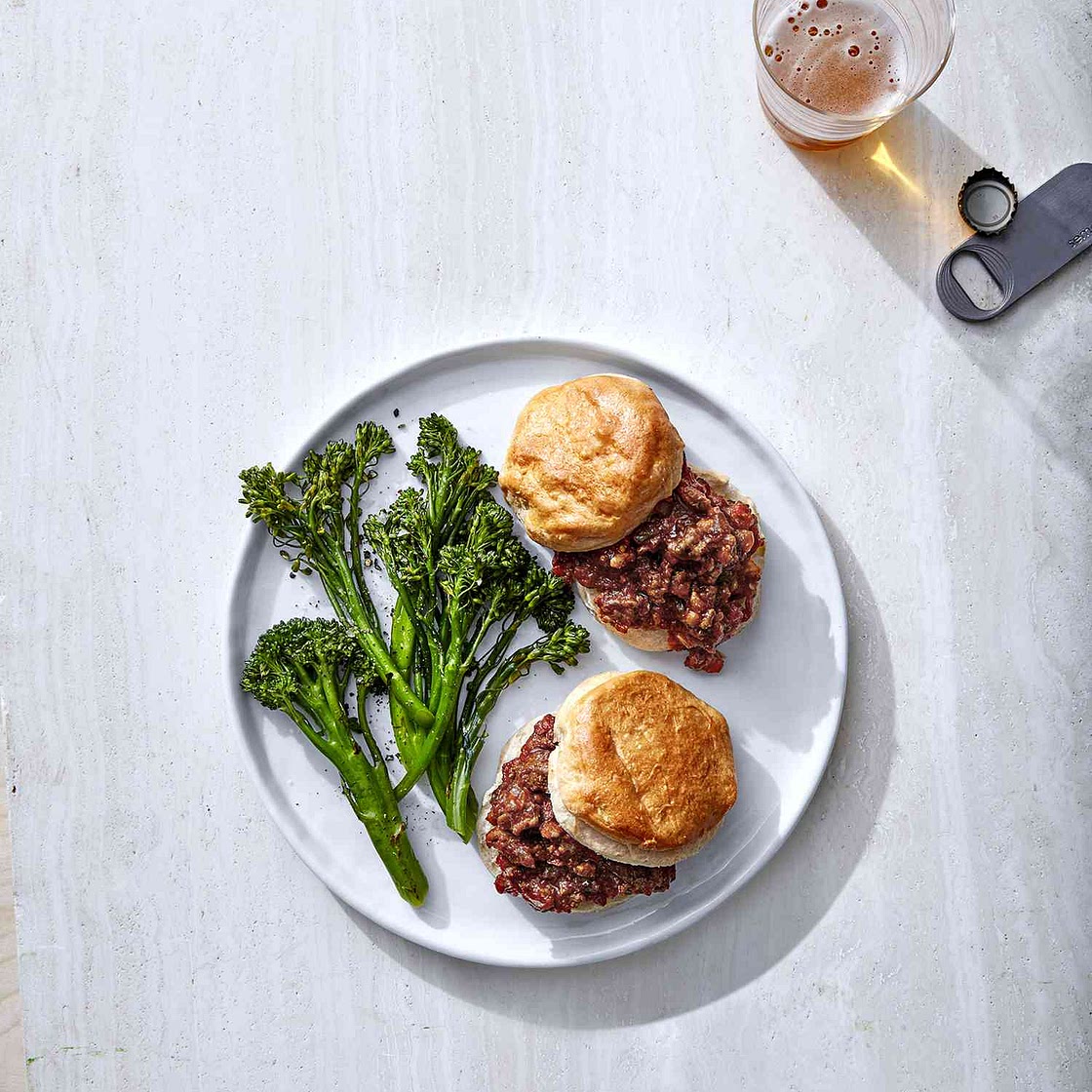 Sloppy Joe Biscuits With Roasted Broccolini