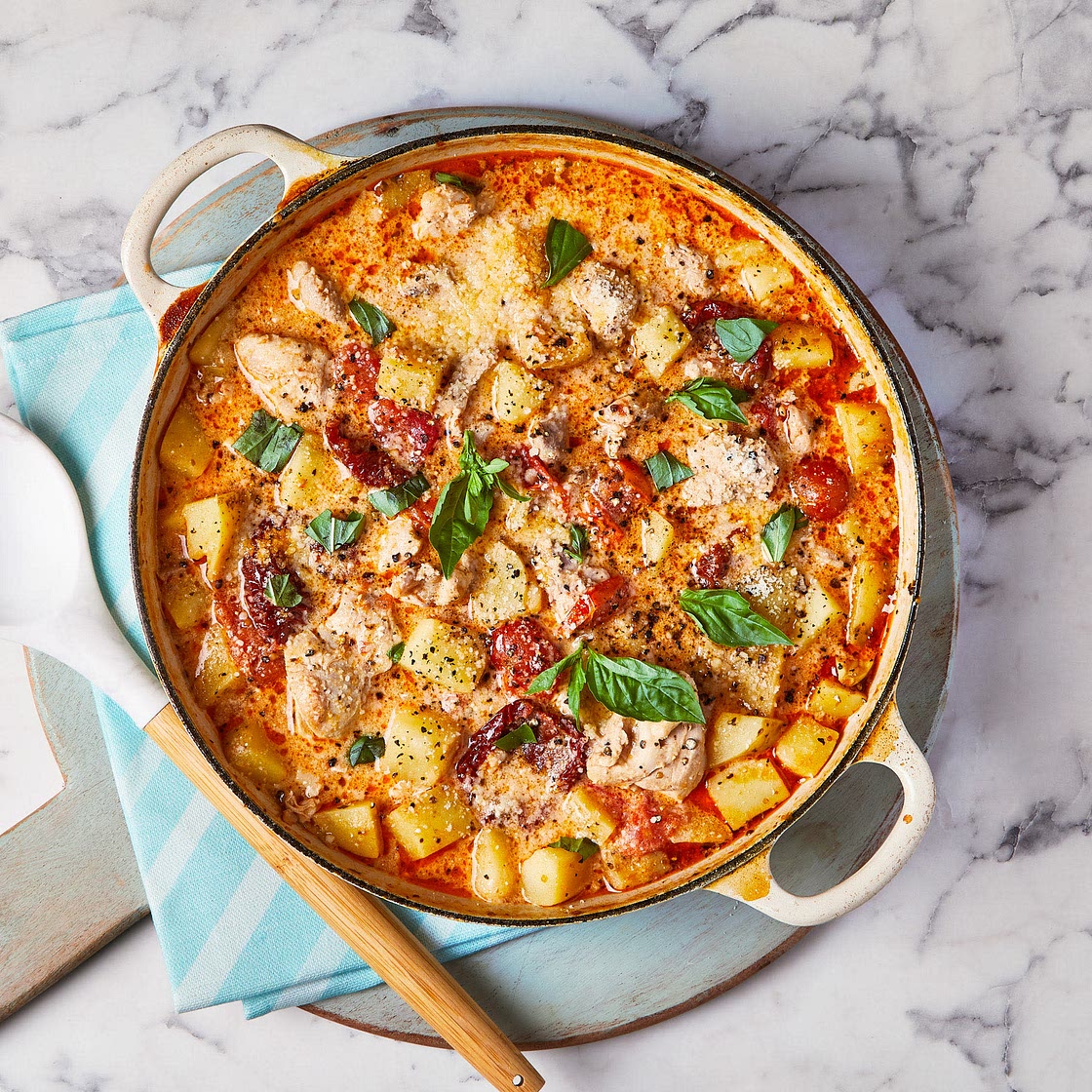 One pot creamy sun dried tomato and chicken stew