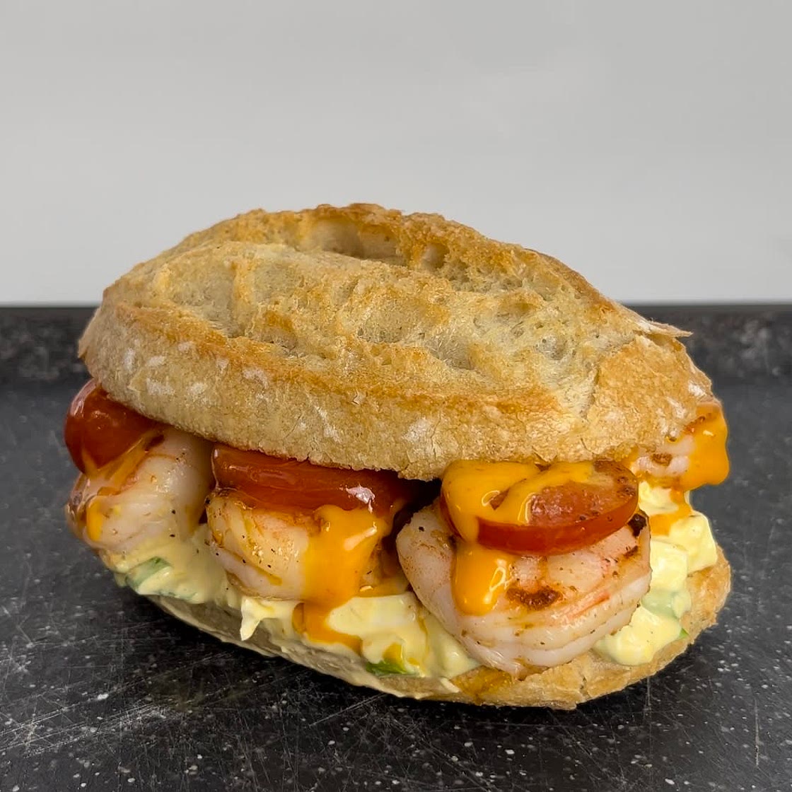 Egg salad shrimp sandwich